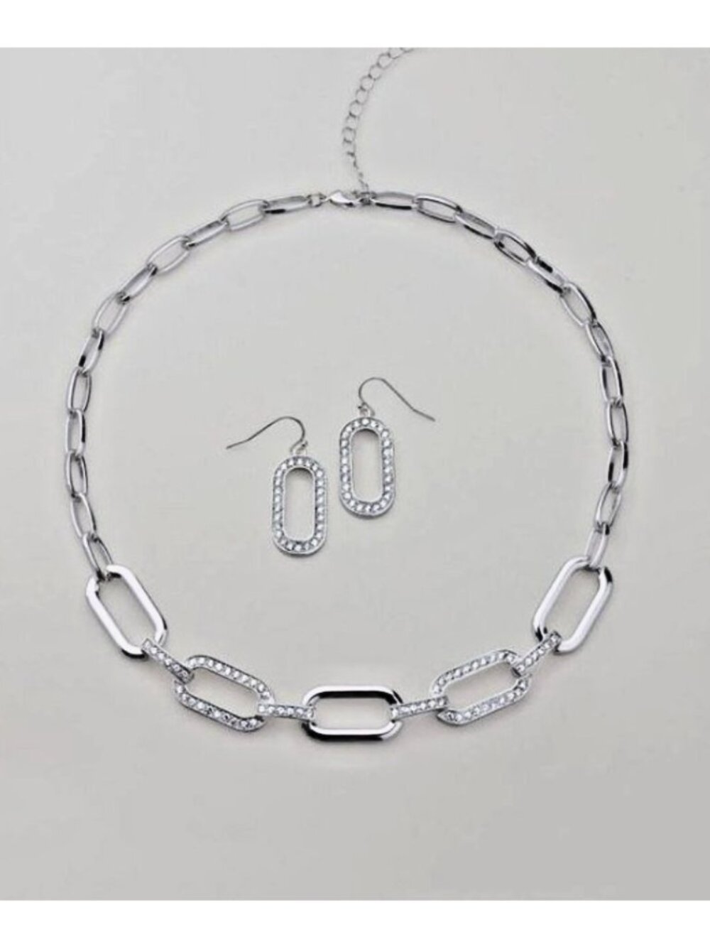 Avon Studio 1886 Pave Link Necklace & Earring Set-Silver Tone-New In Box